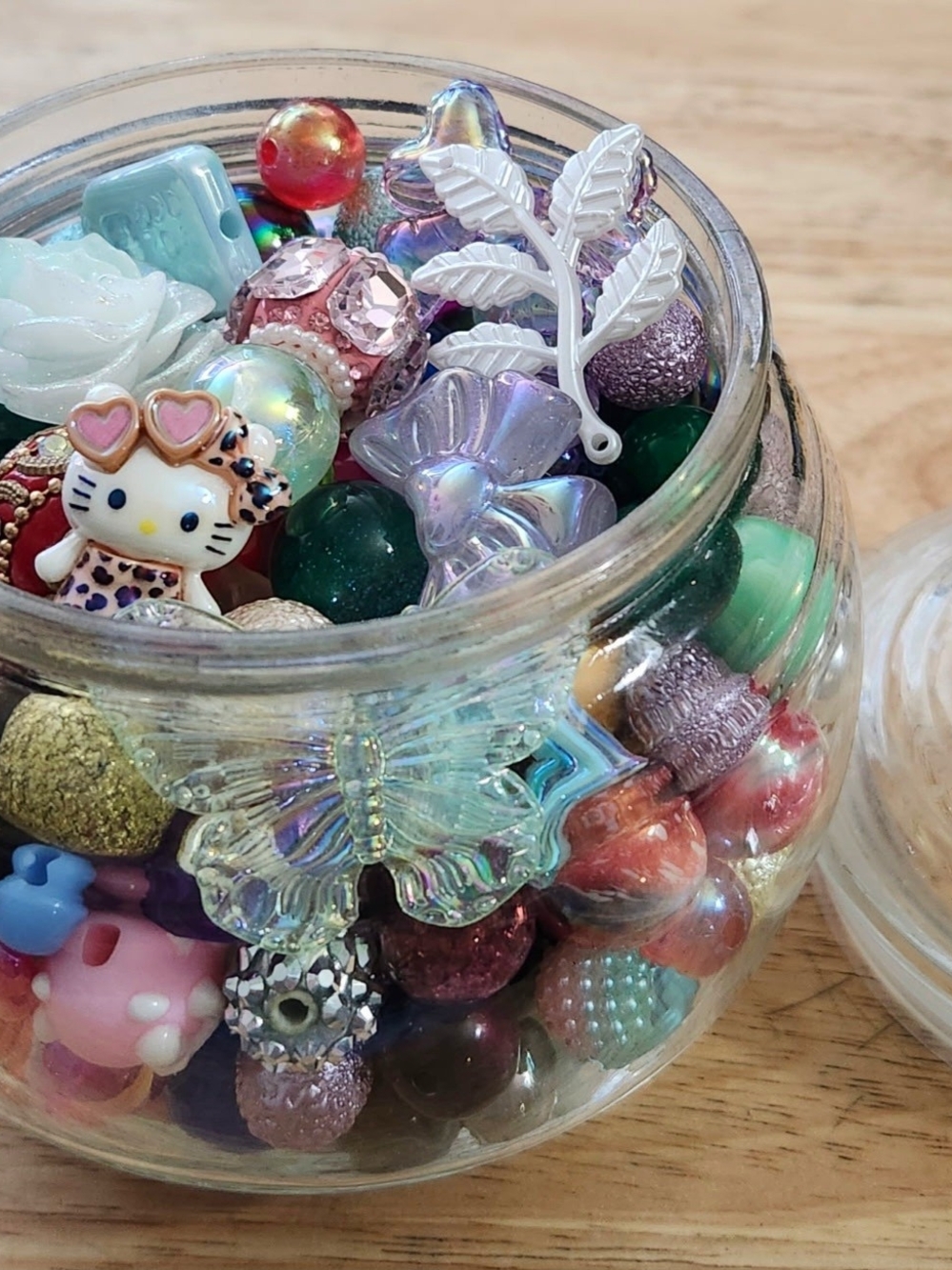 Glass Jar of Beads Random Variety of Sizes/Colors/Finishes 180+ Jewelry/Crafts